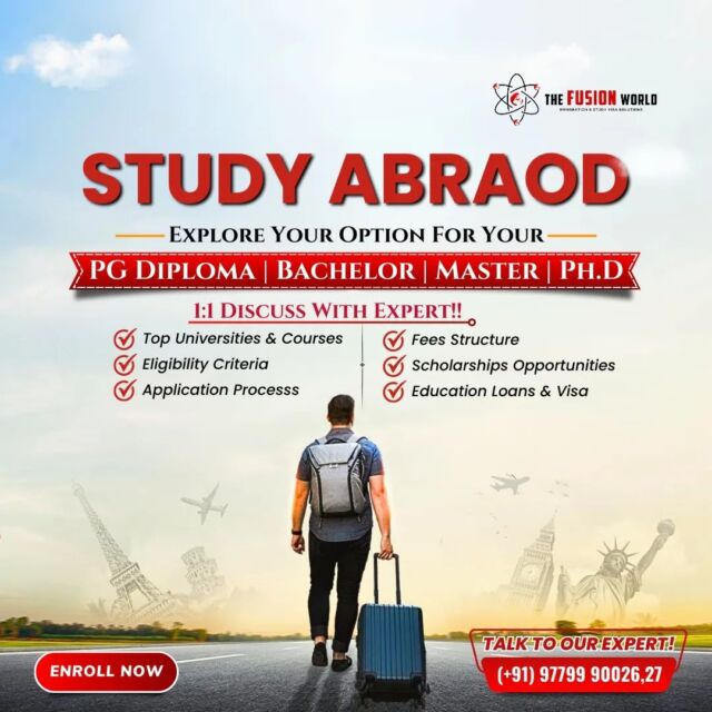 🌍✈️ Dreaming of studying abroad? 📚 Unlock endless possibilities with Fusion World! 

🎓 Whether it's a PG Diploma, Bachelor's, Master's, or Ph.D., we've got you covered. 🌟 Explore your academic adventure today! 💼🌟

👉 DM us "Study Abraod" to kickstart your journey! 🚀👈

[study abroad consultants, abroad education consultants, overseas education consultants,
study overseas consultants]