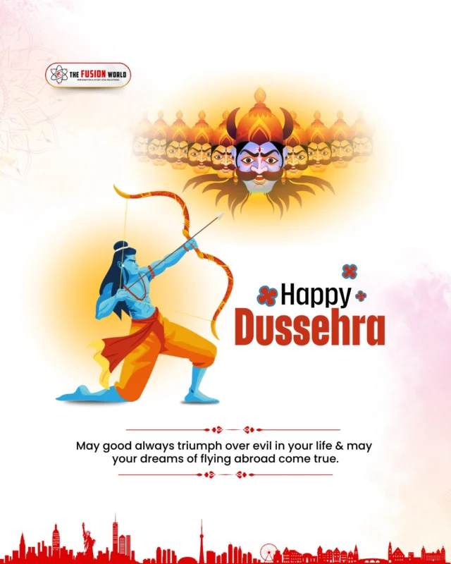 Fusion World Visa Consultancy wishes you a very Happy Dussehra. 

May good always triumph over evil in your life & may your dreams of flying abroad come true.

#happydussehra #vijayadashami #dussehra2025 #dussehravibes #navratri #festival #ravandhan #fusionworldvisaconsultancy