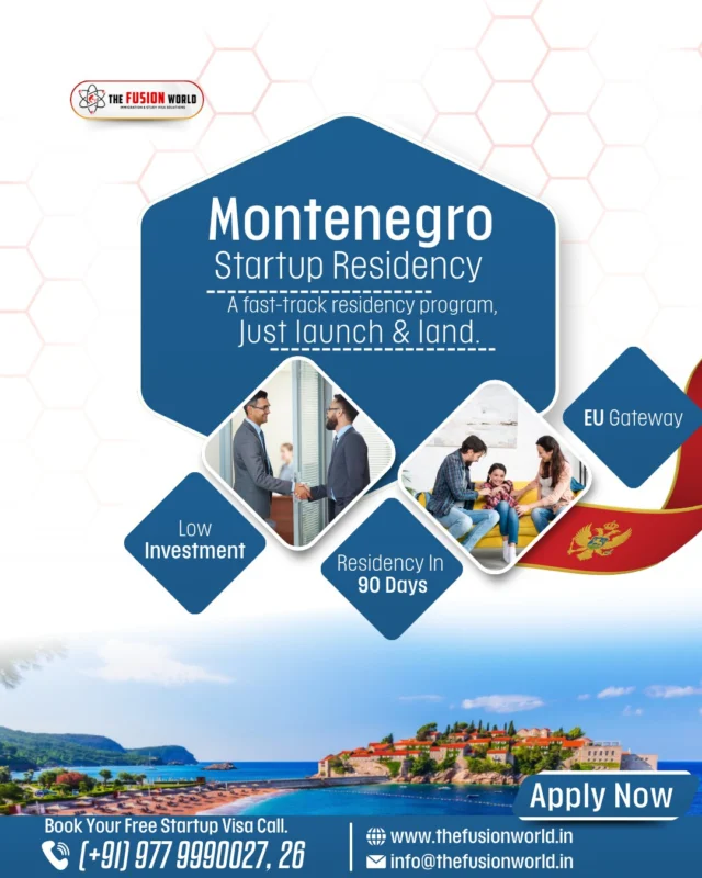 Dreaming of a European startup? 🇲🇪 Montenegro offers a fast-track startup residency program. Gain your residency in just 90 days with a low investment and an open gateway to the EU. 

Launch your business and land your residency future. Book your FREE 1:1 consultation with our experts today.

#MontenegroResidency #MontenegroStartup #EUResidency #StartupVisa #EUGateway #InvestInMontenegro #BusinessInEurope #InvestInEurope #GlobalMobility #FusionWorldVisaConsultancy