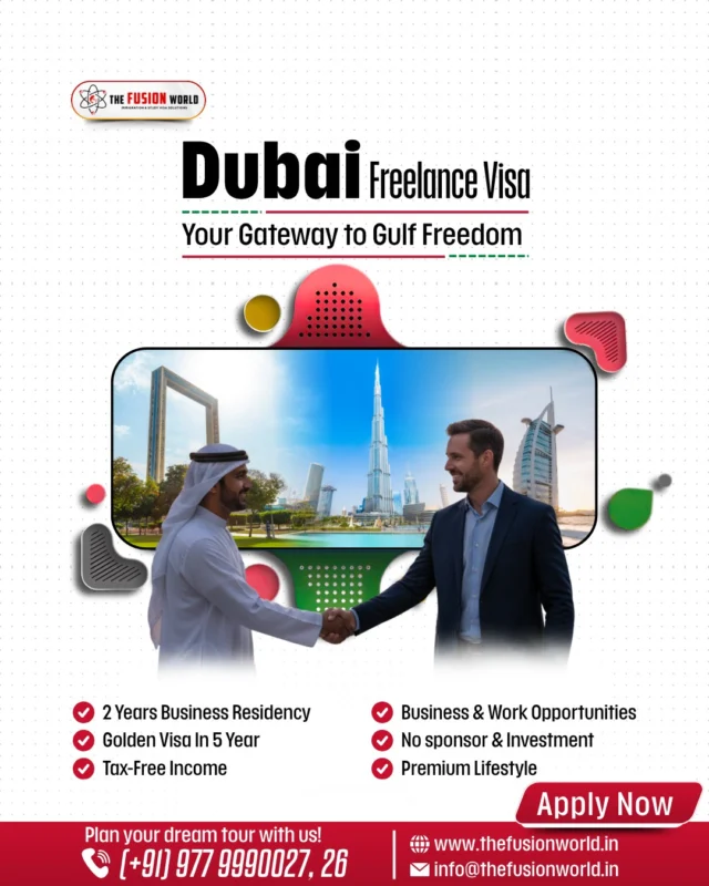 Unlock your "Gateway to Gulf Freedom" with the Dubai Freelance Visa! Enjoy tax-free income, a premium lifestyle, and 2 years of business residency with no sponsor needed. 

Ready to live and work on your terms? Book your 1:1 free consultation from our consultants.

#DubaiFreelanceVisa #GulfFreedom #TaxFreeIncome #BusinessResidency #TheFusionWorld #GoldenVisa