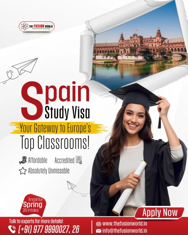 Ready to make Spain your academic home? 🎓🇪🇸 Unlock Europe's top classrooms with a Spain Study Visa. It's affordable, accredited, and absolutely unmissable. 

Don't miss the Spring '26 intake! Book your FREE 1:1 consultation for a Spain study visa with our experts today.

 #SpainStudyVisa #SpainEducation #StudyInEurope #StudentVisa  #StudyAbroad #EuropeEducation #EduDreamsSpain #EducationAbroad #GlobalStudent #VisaSuccess #FusionWorldVisaConsultancy