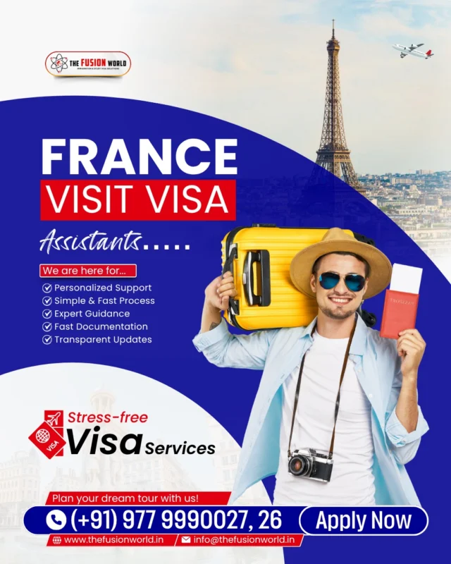 Dreaming of Parisian streets and Eiffel Tower sunsets? We simplify your France visit visa with personalized support, fast processing, and transparent updates.

 Stress-free travel starts here—your dream trip is just a step away! Book your 1:1 free consultation from our consultants.

#FranceVisa #VisitFrance #FranceTravelVisa #StressFreeTravel #FusionWorldVisaConsultancy #VisitVisaConsultation