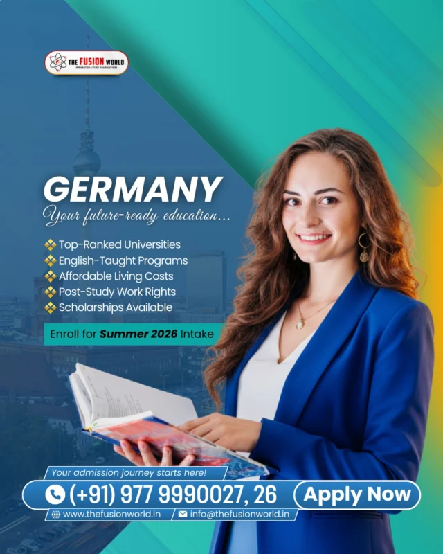 Ready for your German education dream? 🇩🇪 Study at top-ranked universities with English-taught programs and incredible post-study opportunities. 

Start your admission journey today with the summer 2026 intake. —book your 1:1 free consultation from our consultants.

#StudyInGermany #GermanyEducation #StudentVisa #Summer2026 #VisaConsultancy #CareerAbroad #FusionWorldVisaConsultancy