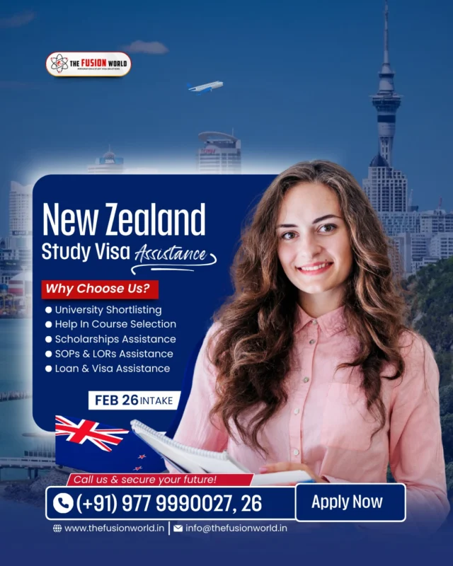 Dreaming of acing your studies in New Zealand's vibrant landscapes? 

We'll guide you from university shortlisting to visa approval—hassle-free! The February 26 intake is open. 

Book your 1:1 free consultation from our consultants today and turn your study abroad dream into reality. 

#StudyInNewZealand #NewZealandStudyVisa #StudyAbroad  #February2026Intake #NZStudyVisa #ScholarshipAssistance #FusionWorldVisaConsultancy