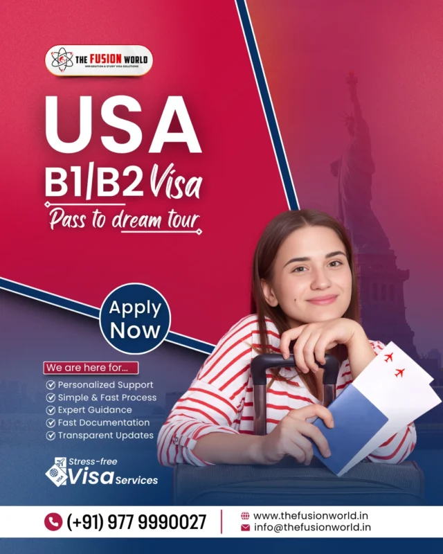 Ready to turn your USA dream tour into a reality? 🇺🇸 The Fusion World makes your B1/B2 visa application stress-free and simple. With personalized support and expert guidance, your journey to the USA starts here.

Apply now and let's make it happen. Book your 1:1 free consultation from our consultants.

#ApplyNow #USAVisitVisa #DreamTour #TouristVisa #B1B2Visa #FusionWorldVisaConsultancy