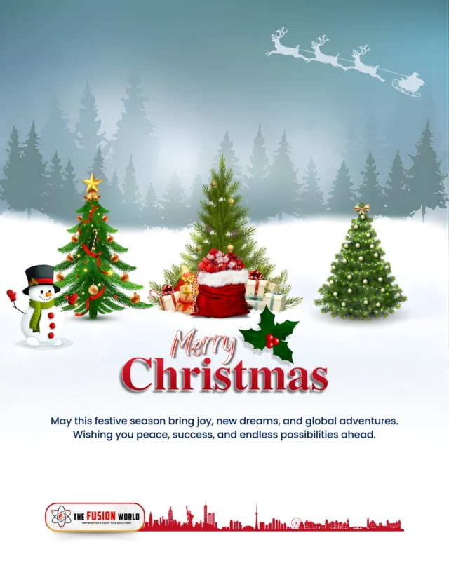 Merry Christmas from Fusion World Visa Consultancy! 🎄✨ May this festive season bring joy, new dreams, and global adventures. Wishing you peace, success, and endless possibilities ahead.

#MerryChristmas #HoHoHo #ChristmasDay #ChristmasVibes #Xmas #ChristmasWishes #ChristmasJoy #WinterFestive #SantaClaus #SantaisComing #FusionWorldVisaConsultancy