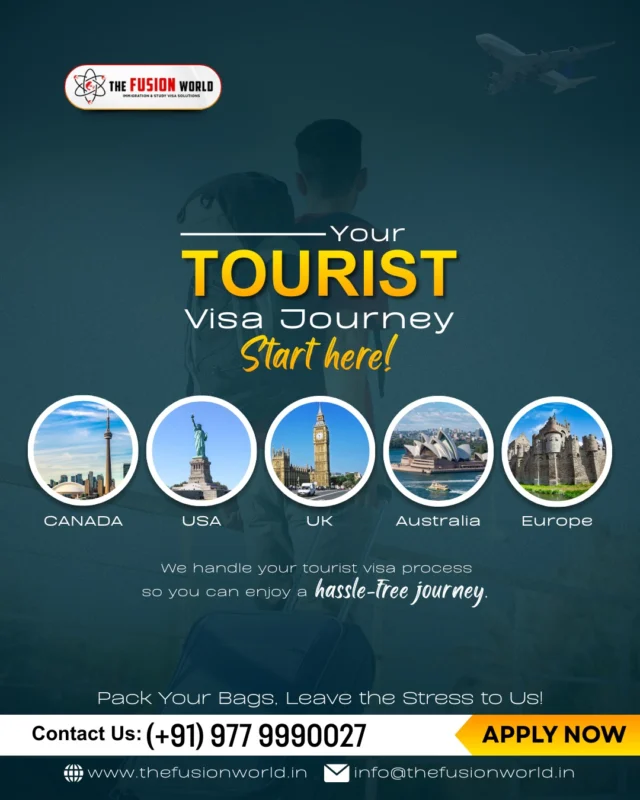 Turn your travel dreams into reality. From Canada to Australia, we simplify the tourist visa process for a completely hassle-free experience. 

You just need to pack your bags and leave the technical details to us. Get in touch to start your adventure today!
📞: 9779990027

#DreamVacation #TouristVisa #VisitVisa #TravelTheWorld #VisaServices #HassleFreeTravel #FusionWorldVisaConsultancy #VisaConsultants