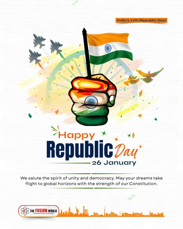 Celebrating India’s 77th Republic Day! 🇮🇳 Fusion World Visa Consultancy salutes the spirit of unity and democracy. May your dreams take flight to global horizons with the strength of our Constitution.

#RepublicDay2026 #77thRepublicDay #IndiaPride #JaiHind #VisaConsultancy #GlobalDreams #FusionWorldVisaConsultancy