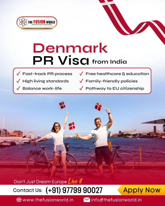 Elevate your life with a Denmark PR! Experience a perfect work-life balance, free healthcare, and a fast-track pathway to EU citizenship. 

From family-friendly policies to high living standards, we make your European dream a reality. 

Start your seamless application today!
Apply Now: www.thefusionworld.in

#DenmarkPR #LiveInEurope #EuropeWorkLife #WorkLifeBalance #EUImmigration #GlobalCareer #VisaAssistance #FusionWorld