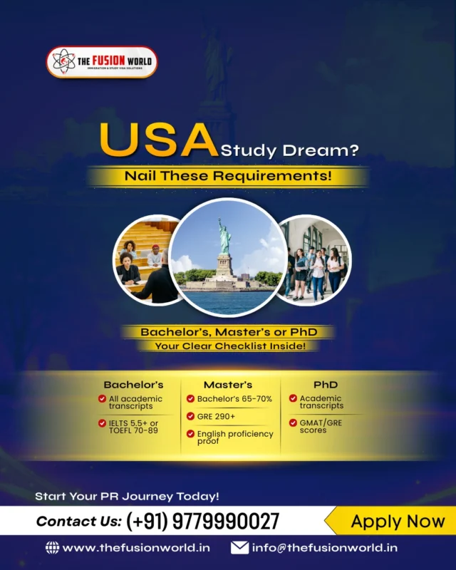Turn your USA study dream into reality. From Bachelor’s to PhD, we simplify the requirements for your academic journey. 

Don't let paperwork hold you back. Get expert guidance on transcripts, GRE scores, and visas today. Your future in the States starts here.

#StudyInUSA #StudyAbroad #InternationalStudents #GradSchool #HigherEducation #FusionWorldImmigrationVisaSolutions