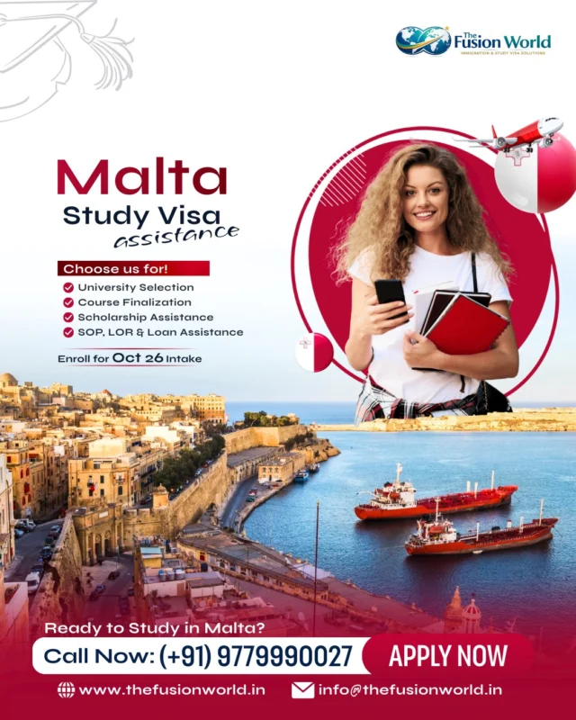 🌍 Your dream of studying in Europe starts here! Malta offers world-class education, English-friendly campuses & an incredible Mediterranean lifestyle. 

Let us handle your study visa—from university selection to loan assistance.

📅 Enroll for the Oct 26 Intake—Don't miss out!

#MaltaStudyVisa #StudyAbroad #TheFusionWorld #MaltaEducation #StudyInEurope #VisaAssistance