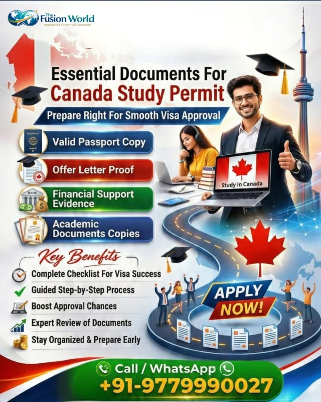 Your Canadian dream starts with the right paperwork.

Get your Canada Study Permit approved faster by preparing these essential documents upfront. Don't let missing files delay your future; start early, stay organized, and study smart.

Our guided checklist and expert review ensure smooth visa success.
📞 (+91) 9779990027

#ImmigrationTips #CanadaStudyPermit #StudyInCanada #CanadaVisa #StudentVisa #StudyAbroad