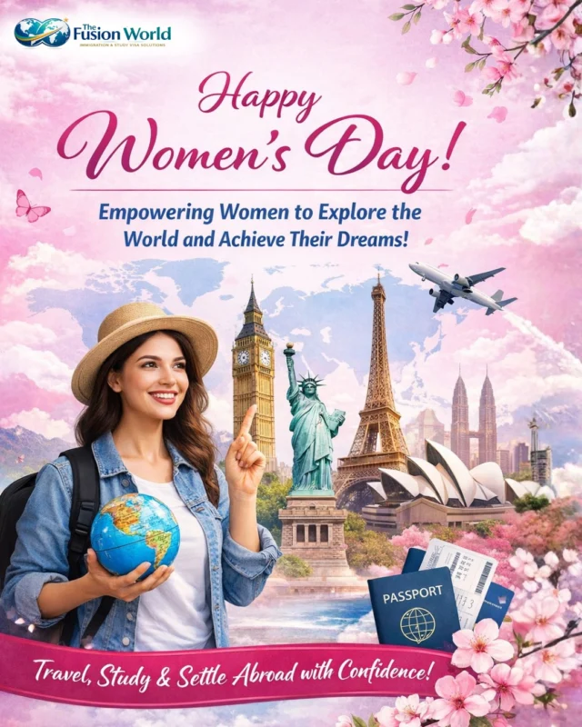 Empowering women to explore the world and achieve their dreams. 🌍✈️
This Women’s Day, take the first step towards studying, traveling, or settling abroad with confidence and the right guidance.

#WomensDay #WomenEmpowerment #StudyAbroad #TravelAbroad #VisaConsultancy #DreamBig #GlobalOpportunities