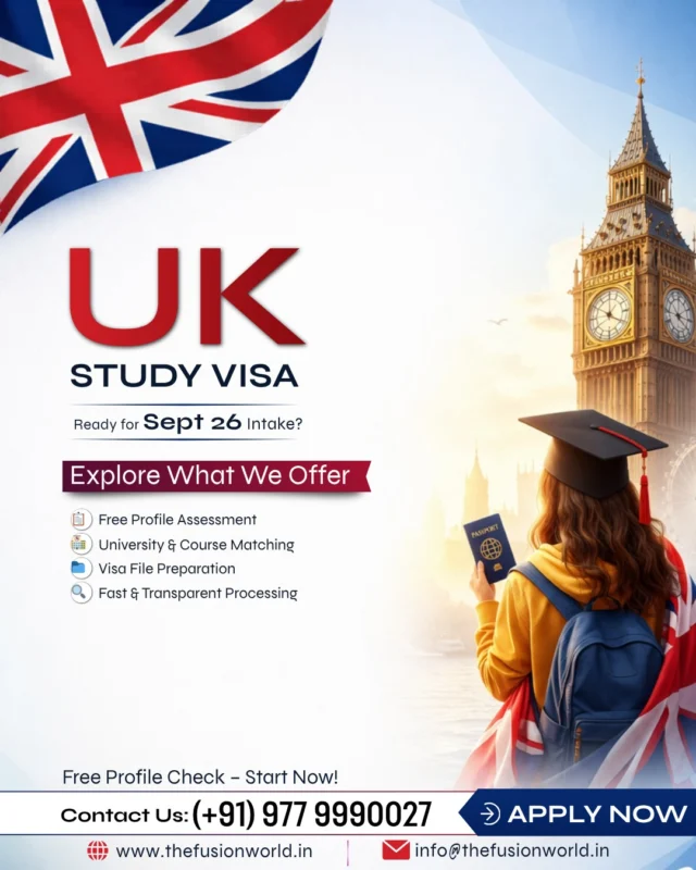 Dreaming of studying in the UK? Secure your spot for the September 2026 intake with our expert guidance. 

From free profile assessments to seamless visa processing, we handle it all. 

Contact us today to start your international education journey!

#StudyInUK #UKStudentVisa #HigherEducation #StudyAbroad #Sept2026Intake #GlobalEducation