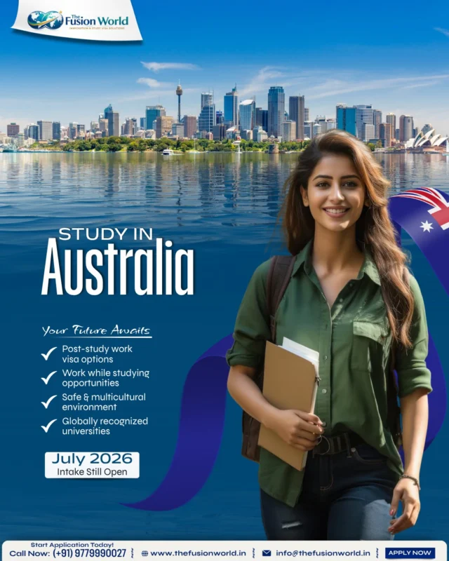 Dreaming of studying in Australia? Your future awaits with top universities, work opportunities, and a global lifestyle. July 2026 intake is now open. Call +91 9779990027 and start your journey today!

#StudyInAustralia #AustraliaStudyVisa #JulyIntake2026 #StudyAbroadIndia #StudentVisaAustralia #GlobalEducation