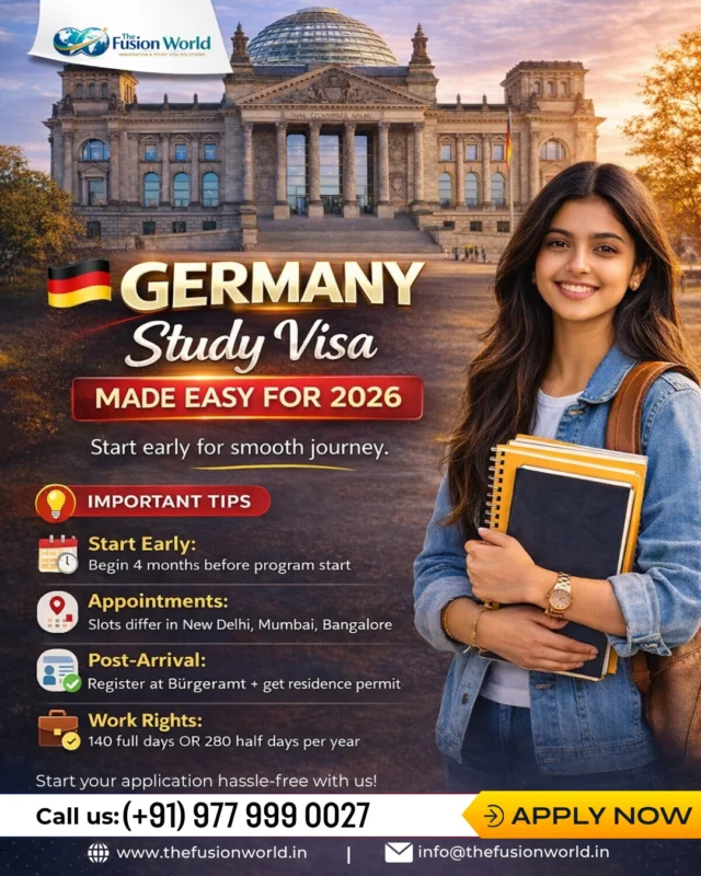 Don’t delay for Germany Study Visa 2026—slots are filling up fast!

#GermanyStudyVisa2026 #StudyInGermanyFromIndia #GermanyStudentVisa #VisaProcessGermany #StudyAbroadIndia #VisaConsultant #ApplyNow #GermanyEducation