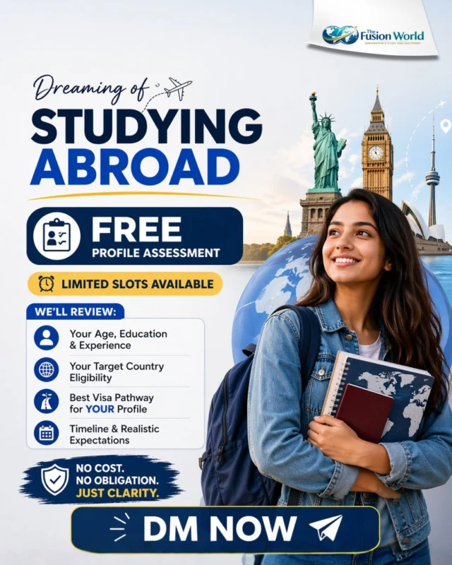 Dreaming of studying abroad? Get a FREE profile assessment and discover your best visa pathway, eligibility, and timeline. 

Limited slots available. Start your global education journey today with expert guidance. DM now for clarity.

#StudyAbroad #VisaGuidance #GlobalEducation #StudentLife #AbroadDreams #CareerGrowth #FreeConsultation