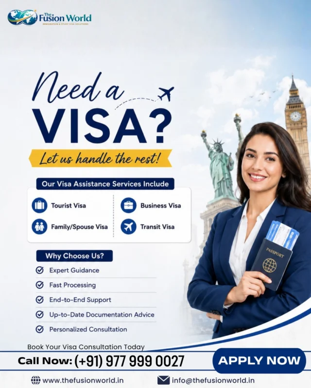Dreaming of traveling abroad without the stress of visa paperwork? 🌎✈️

From tourist visas to business, transit, and family visa support, every application is handled with expert guidance and attention to detail.
✔ Fast processing
✔ Personalized consultation
✔ End-to-end support
✔ Updated documentation advice

Whether it’s your first international trip or your next big opportunity overseas, professional visa assistance can make the process smoother and faster.

📞 Start your visa journey today: +91 977 999 0027

#VisaConsultant #TouristVisa #BusinessVisa #FamilyVisa #TransitVisa #VisaApplication #TravelAbroad #InternationalTravel #VisaSupport #TravelGoals #StudyVisa #ImmigrationServices #TravelPlanning #VisaExperts #AbroadDreams