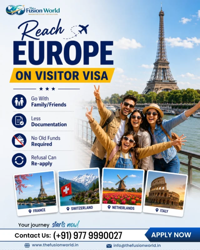 Europe is calling… are you ready to answer? 🌍✈️ Explore iconic destinations like France, Switzerland, Netherlands, and Italy with your loved ones. 

Whether you are planning a family vacation, a friends’ trip, or a dream European getaway, we are here to guide you through your visitor visa process.

✅ Go with family/friends
✅ Less documentation support
✅ Re-apply after refusal guidance
✅ Expert visa assistance

Your journey starts now!
📞 +91 977 9990027

#EuropeTrip #EuropeVisa #VisitorVisa #SchengenVisa #TravelEurope #DreamTrip #FranceTravel #ItalyTravel #SwitzerlandTrip #NetherlandsTravel #VisaAssistance #ImmigrationConsultant #TravelGoals #FamilyVacation #FriendsTrip #ApplyNow #TheFusionWorld