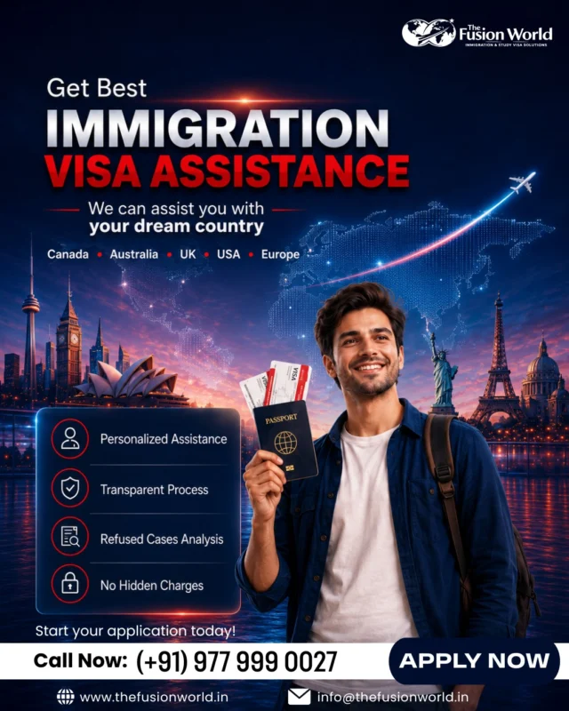 ✈️ Your dream country is waiting... are your visa plans ready?

Whether you're planning to study abroad, explore new destinations, or begin an international journey, the right guidance can make all the difference.

At Fusion World Visa Consultancy, we provide personalized visa assistance designed to make your application process smoother and more confident.

✅ Personalized Assistance
✅ Transparent Process
✅ Refused Cases Analysis
✅ No Hidden Charges

From Canada and Australia to the UK, USA, and Europe, our team helps you navigate documentation, application procedures, and visa guidance with clarity and support.

Don't let paperwork stand between you and your goals.

📞 +91 977 9990027

Save this post for future visa planning and share it with someone preparing for their next international move. 🌎

#StudyVisa #TouristVisa #VisaGuidance #StudyAbroadLife #ImmigrationConsultant #OverseasEducation #TravelAbroad #FusionWorldVisa