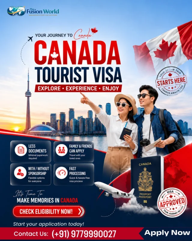 🇨🇦 Dreaming of exploring Canada? 🍁✈️

Picture yourself experiencing breathtaking landscapes, iconic city skylines, world-famous attractions, and unforgettable moments with your loved ones.

Whether it's a family vacation, visiting friends, or simply exploring a new destination, Canada offers experiences you'll remember for a lifetime.

At Fusion World, we help make your Canada Tourist Visa process simple and hassle-free with expert guidance every step of the way.

✅ Less Documentation Support
✅ Fast Processing Assistance
✅ Family Applications Welcome
✅ With or Without Sponsorship Options

Don't let paperwork delay your travel plans.

🍁 It's time to make memories in Canada.

📩 DM us "CANADA" for a free eligibility check and personalized guidance.

Tag your travel partner below! 👇✈️

#CanadaTouristVisa #CanadaVisitorVisa #VisitCanada #CanadaTravel #TravelGoals #TouristVisa #VisaGuidance #ExploreCanada